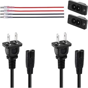 2Pcs 4.9Ft 2 Prong C8 AC Power Cord Male-to-Female 18AWG 2.5A Universal 2-Slot AC Power Plug Cable Replacement for TV Speaker Monitor Printer Camera with Adapter