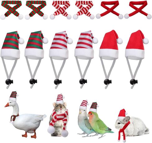 12 Pcs Mini Christmas Pet Hats Chicken Hat Scarf Set Tiny Santa Duck Hats for Crafts Santa Hamster Lizard Hats Xmas Guinea Pig Costume with Adjustable Chin Strap for Hen Hamster Kitty Puppy in Kuwait
