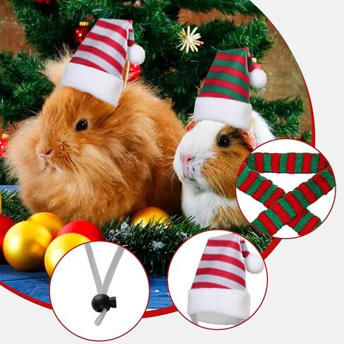 12 Pcs Mini Christmas Pet Hats Chicken Hat Scarf Set Tiny Santa Duck Hats for Crafts Santa Hamster Lizard Hats Xmas Guinea Pig Costume with Adjustable Chin Strap for Hen Hamster Kitty Puppy in Kuwait