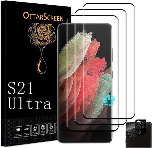 واقي شاشة Galaxy S21 Ultra، واقي شاشة زجاجي مقوى Galaxy S21 Ultra [3+1 Pack] 1 Pack واقي عدسة الكاميرا، واقي شاشة زجاجي مقوى بقوة 9H لهاتف Samsung Galaxy S21 Ultra in Kuwait