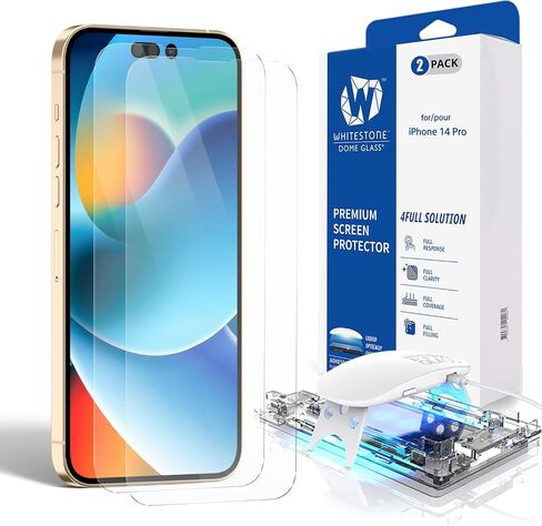 واقي شاشة DOME GLASS Whitestone لهاتف iPhone 14 Pro Max (6.7 بوصة)، درع زجاجي مقوى بالكامل مع تقنية تشتيت السائل [مجموعة سهلة التركيب] واقي شاشة الهاتف الذكي - عبوتان in Kuwait