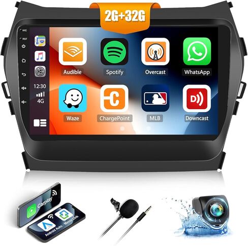 2G + 32G Android 13 ستيريو سيارة لشركة Hyundai Santa Fe 2013-2017 مع Apple CarPlay اللاسلكي Android Auto Mirror Link 9 بوصة تعمل باللمس وراديو السيارة بلوتوث مع نظام تحديد المواقع والملاحة WiFi وكاميرا احتياطية FM وحدة الرأس in Saudi Arabia