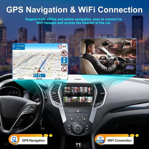2G + 32G Android 13 ستيريو سيارة لشركة Hyundai Santa Fe 2013-2017 مع Apple CarPlay اللاسلكي Android Auto Mirror Link 9 بوصة تعمل باللمس وراديو السيارة بلوتوث مع نظام تحديد المواقع والملاحة WiFi وكاميرا احتياطية FM وحدة الرأس in Saudi Arabia