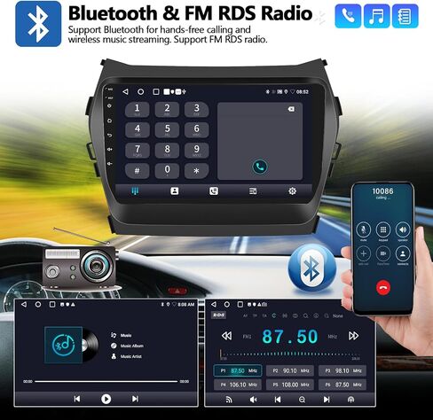 2G + 32G Android 13 ستيريو سيارة لشركة Hyundai Santa Fe 2013-2017 مع Apple CarPlay اللاسلكي Android Auto Mirror Link 9 بوصة تعمل باللمس وراديو السيارة بلوتوث مع نظام تحديد المواقع والملاحة WiFi وكاميرا احتياطية FM وحدة الرأس in Saudi Arabia
