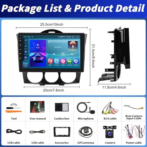 2+64G Android 13 ستيريو سيارة لمازدا RX-8 2003-2008 مع CarPlay Android Auto، شاشة لمس 9 بوصة في لوحة القيادة وراديو GPS مع وصلة واي فاي مرآة بلوتوث FM RDS EQ SWC كاميرا احتياطية in Kuwait