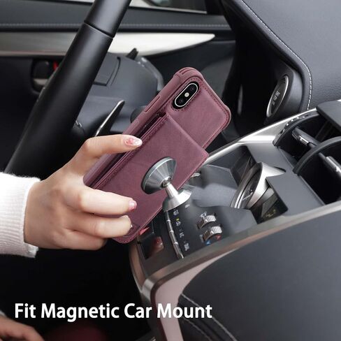 VANAVAGY Compatible for iPhone Xs/iPhone X Wallet Case for Women and Men,Leather Magnetic Clasp Flip Folio Phone Cover with Credit Card Holder and Coin Pocket,Burgundy in Kuwait