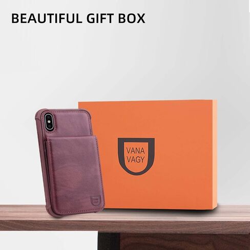 VANAVAGY Compatible for iPhone Xs/iPhone X Wallet Case for Women and Men,Leather Magnetic Clasp Flip Folio Phone Cover with Credit Card Holder and Coin Pocket,Burgundy in Kuwait