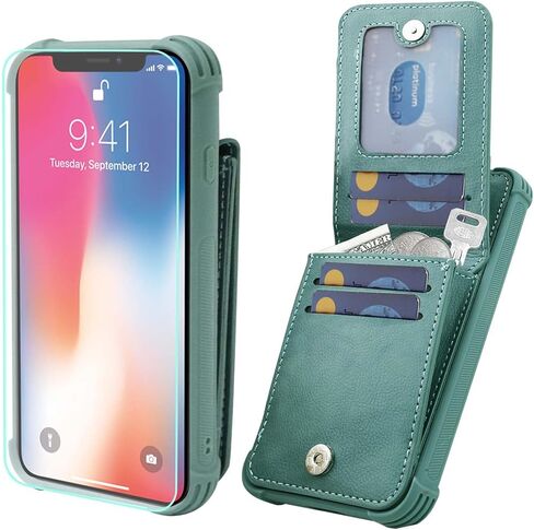 VANAVAGY Compatible for iPhone Xs/iPhone X Wallet Case for Women and Men,Leather Magnetic Clasp Flip Folio Phone Cover with Credit Card Holder and Coin Pocket,Burgundy in Kuwait