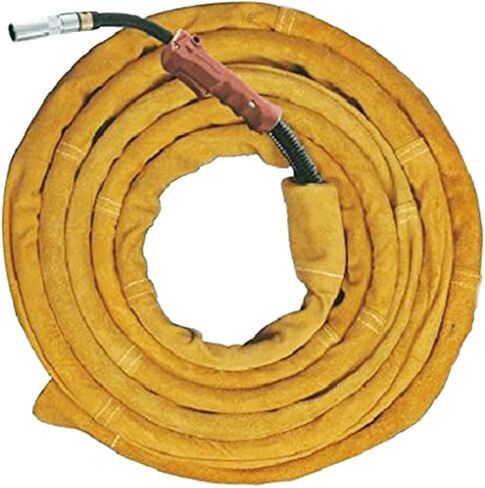 AllyProtect 23 ft Torch Lead Cover Flame Resistant Split Cowhide Leather TIG MIG Cable Sleeves Cover with Hook Loop Closure Golden in Saudi Arabia