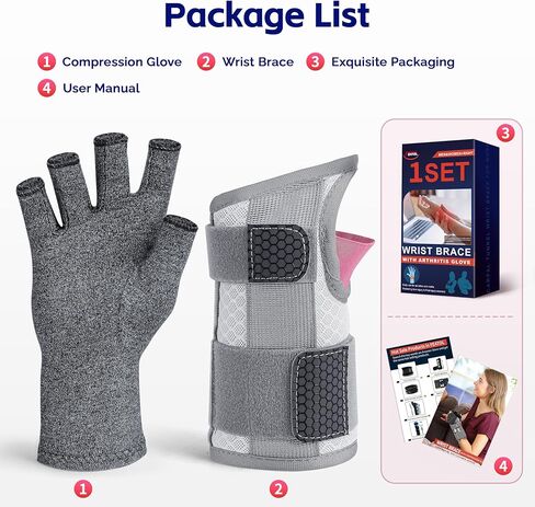 FEATOL مجموعة دعامة معصم للنفق الرسغي وقفازات التهاب المفاصل الضاغطة للنساء - دعامة معصم قصيرة لدعم النهار - تخفيف آلام العمل والكتابة والتهاب الأوتار والالتواء - اليد اليمنى، مقاس متوسط in Kuwait