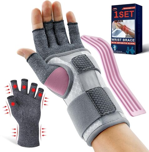 FEATOL مجموعة دعامة معصم للنفق الرسغي وقفازات التهاب المفاصل الضاغطة للنساء - دعامة معصم قصيرة لدعم النهار - تخفيف آلام العمل والكتابة والتهاب الأوتار والالتواء - اليد اليمنى، مقاس متوسط in Kuwait