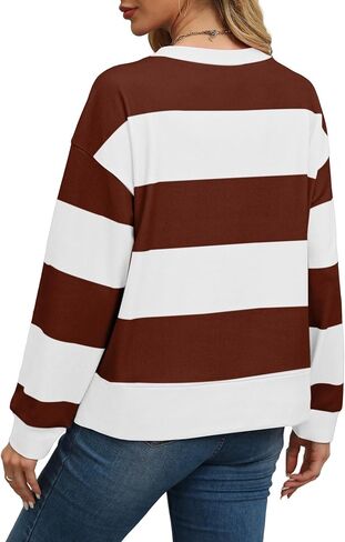 Aokosor Long Sleeve Shirts for Women Crew Neck Sweatshirts Loose Fit Striped Y2K Clothes Hot Pink Green M in Saudi Arabia
