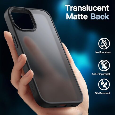 JETech 3 in 1 Matte Case for iPhone 13 6.1-Inch with 2-Pack Tempered Glass Screen Protector, Translucent Frosted Shockproof Phone Cover (Black) in Saudi Arabia