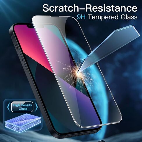 JETech 3 in 1 Matte Case for iPhone 13 6.1-Inch with 2-Pack Tempered Glass Screen Protector, Translucent Frosted Shockproof Phone Cover (Black) in Saudi Arabia