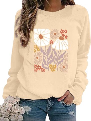 Flower Sweatshirt Women Wildflower Shirts Vintage Minimalistic Flower Print Sweatshirt Fall Autumn Pullover Tops in Saudi Arabia