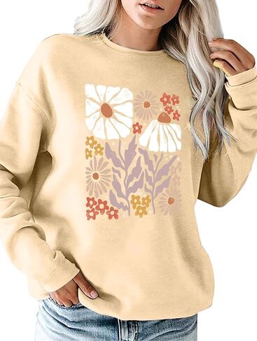Flower Sweatshirt Women Wildflower Shirts Vintage Minimalistic Flower Print Sweatshirt Fall Autumn Pullover Tops in Saudi Arabia