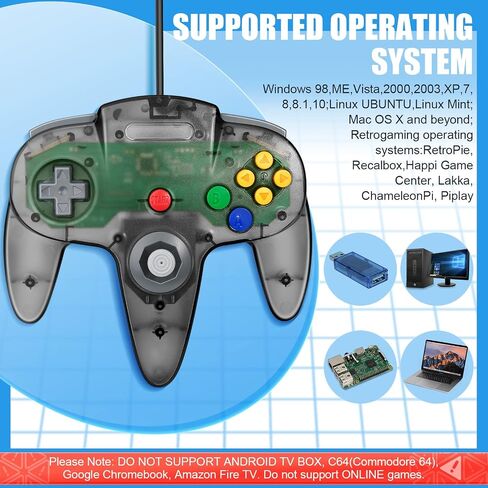 2 Pack FISUPER USB N64 Controller, Wired Video Game Controller USB Gamepad for Windows PC MAC Raspberry PI Retropie (Clear Black +Clear Blue) in Kuwait