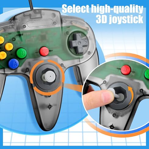 2 Pack FISUPER USB N64 Controller, Wired Video Game Controller USB Gamepad for Windows PC MAC Raspberry PI Retropie (Clear Black +Clear Blue) in Kuwait