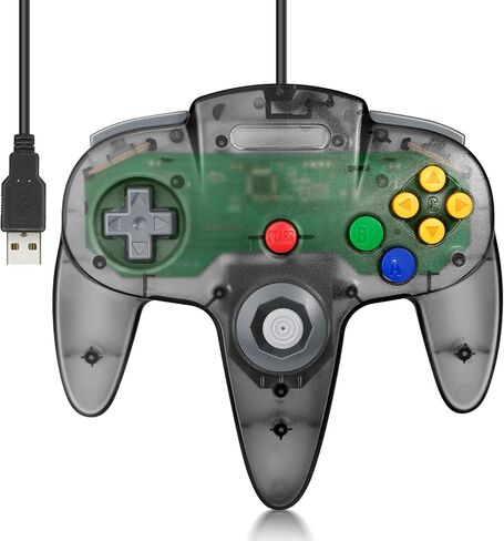2 Pack FISUPER USB N64 Controller, Wired Video Game Controller USB Gamepad for Windows PC MAC Raspberry PI Retropie (Clear Black +Clear Blue) in Kuwait