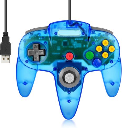 2 Pack FISUPER USB N64 Controller, Wired Video Game Controller USB Gamepad for Windows PC MAC Raspberry PI Retropie (Clear Black +Clear Blue) in Kuwait