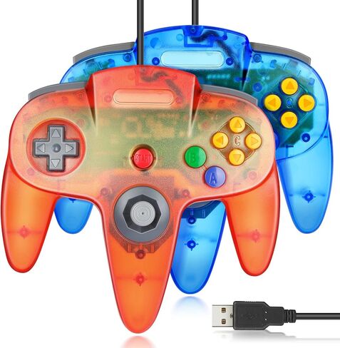 2 Pack FISUPER USB N64 Controller, Wired Video Game Controller USB Gamepad for Windows PC MAC Raspberry PI Retropie (Clear Black +Clear Blue) in Kuwait