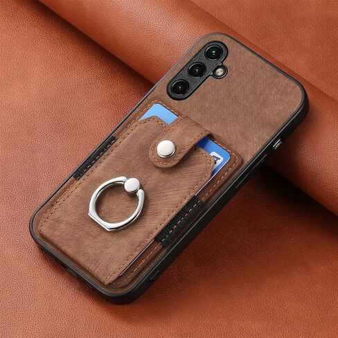 Slim fit Wallet Case for Samsung Galaxy A14, Portable Ring Design PU Leather Durable Case, Safety Button and Cards Slot Cover for Galaxy A14 4G/5G,DK Brown in Saudi Arabia