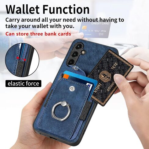 Slim fit Wallet Case for Samsung Galaxy A14, Portable Ring Design PU Leather Durable Case, Safety Button and Cards Slot Cover for Galaxy A14 4G/5G,DK Brown in Saudi Arabia