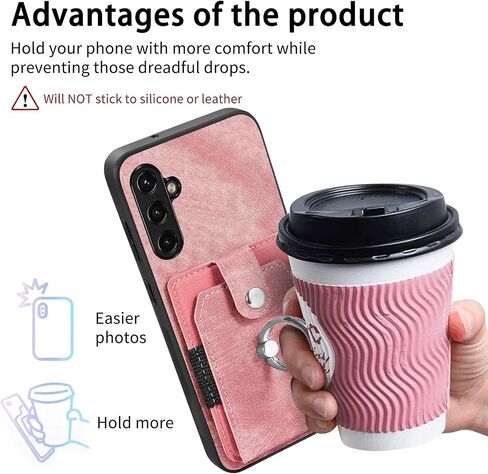 Slim fit Wallet Case for Samsung Galaxy A14, Portable Ring Design PU Leather Durable Case, Safety Button and Cards Slot Cover for Galaxy A14 4G/5G,DK Brown in Saudi Arabia
