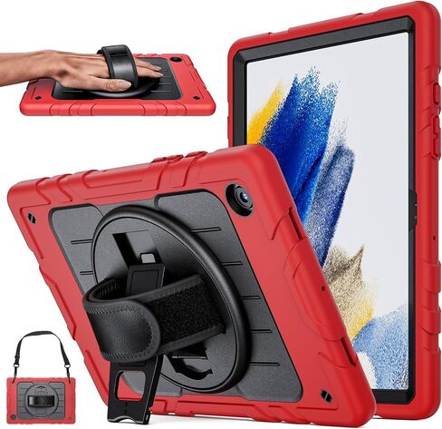 جرابات Galaxy Tab A8، حافظة مقاومة للصدمات لهاتف Samsung Galaxy Tab A8 10.5 مع حزام يد قابل للدوران 360 درجة وحزام كتف، غطاء كمبيوتر لوحي لهاتف Samsung A8 2022 (أسود) in Saudi Arabia