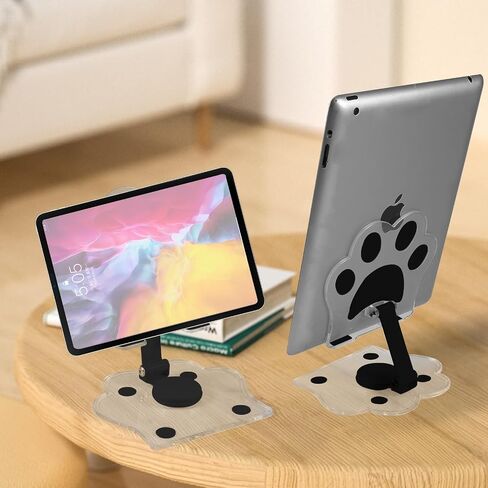 Cat Paw Acrylic Tablet Stand for Desk,Multi-Angle Adjustable Clear Tablet Holde，360° Rotating Mobile Tablet Stand for Desk Home Office, Compatible in Saudi Arabia