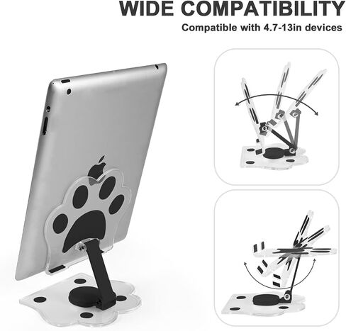 Cat Paw Acrylic Tablet Stand for Desk,Multi-Angle Adjustable Clear Tablet Holde，360° Rotating Mobile Tablet Stand for Desk Home Office, Compatible in Saudi Arabia