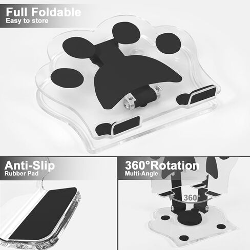 Cat Paw Acrylic Tablet Stand for Desk,Multi-Angle Adjustable Clear Tablet Holde，360° Rotating Mobile Tablet Stand for Desk Home Office, Compatible in Saudi Arabia