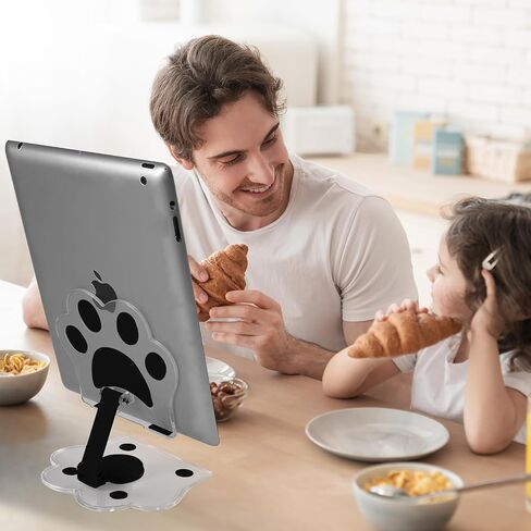 Cat Paw Acrylic Tablet Stand for Desk,Multi-Angle Adjustable Clear Tablet Holde，360° Rotating Mobile Tablet Stand for Desk Home Office, Compatible in Saudi Arabia