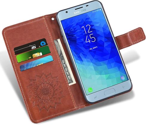 حافظة هاتف لهاتف سامسونج جالاكسي J7 Star J 7 Crown 7J Refine 2018 J7V V 2nd Gen Wallet مع واقي شاشة من الزجاج المقسى وغطاء جلدي قابل للطي وحامل بطاقات وحامل خلية Glaxay Aura S767VL SM J737V بني in Saudi Arabia