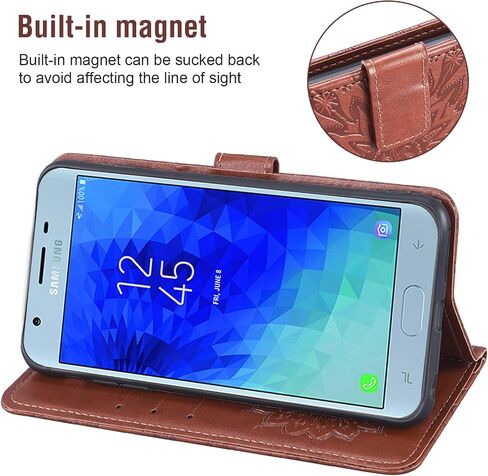 حافظة هاتف لهاتف سامسونج جالاكسي J7 Star J 7 Crown 7J Refine 2018 J7V V 2nd Gen Wallet مع واقي شاشة من الزجاج المقسى وغطاء جلدي قابل للطي وحامل بطاقات وحامل خلية Glaxay Aura S767VL SM J737V بني in Saudi Arabia