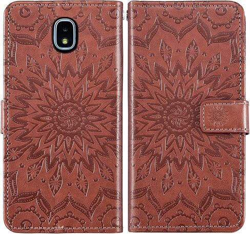 حافظة هاتف لهاتف سامسونج جالاكسي J7 Star J 7 Crown 7J Refine 2018 J7V V 2nd Gen Wallet مع واقي شاشة من الزجاج المقسى وغطاء جلدي قابل للطي وحامل بطاقات وحامل خلية Glaxay Aura S767VL SM J737V بني in Saudi Arabia