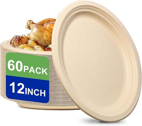 14 inch Large Paper Plates, 50 Pack Disposable Trays, 100% Compostable Paper Plates Heavy Duty, Eco Friendly Disposable Plates, Brown Paper Plates Dinner for Party BBQ Picnic in Saudi Arabia