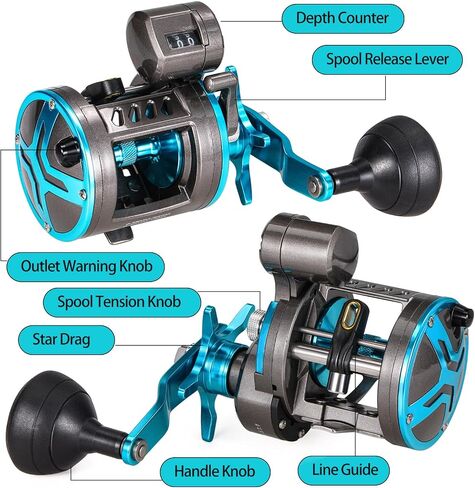 Fishing Reel Round Baitcasting Reel, Smooth Powerful Line Counter Reel, Saltwater Inshore Surf Trolling Reel, Conventional Reel for Catfish, Musky, Bass, Pike- ECTC15L in Kuwait