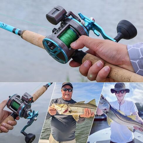 Fishing Reel Round Baitcasting Reel, Smooth Powerful Line Counter Reel, Saltwater Inshore Surf Trolling Reel, Conventional Reel for Catfish, Musky, Bass, Pike- ECTC15L in Kuwait