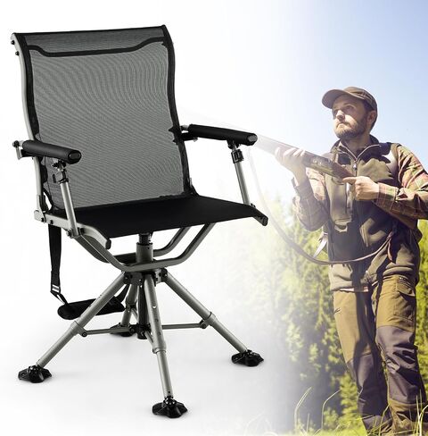 Tangkula 360 Degree Swivel Hunting Chair with 4 Adjustable Legs | Camouflage, Silent, Adjustable Foot Pads & Armrests, Portable, Folding, Lightweight, for Blinds, Fishing, Camping in Saudi Arabia