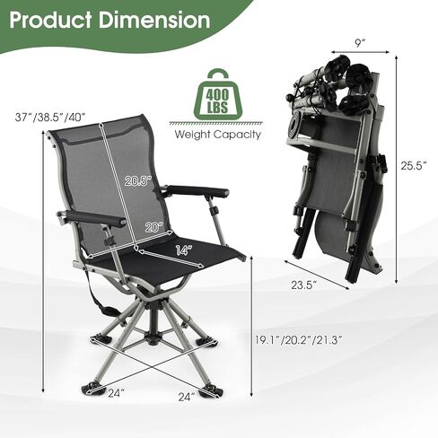 Tangkula 360 Degree Swivel Hunting Chair with 4 Adjustable Legs | Camouflage, Silent, Adjustable Foot Pads & Armrests, Portable, Folding, Lightweight, for Blinds, Fishing, Camping in Saudi Arabia