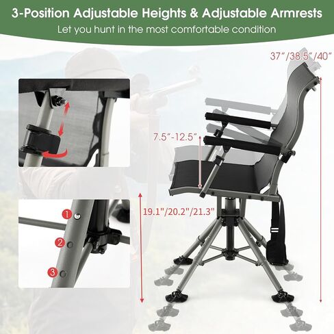 Tangkula 360 Degree Swivel Hunting Chair with 4 Adjustable Legs | Camouflage, Silent, Adjustable Foot Pads & Armrests, Portable, Folding, Lightweight, for Blinds, Fishing, Camping in Saudi Arabia