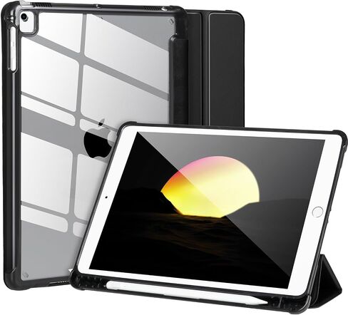 Case Compatible with iPad 6/5th Generation 9.7’’2018/2017,Case for iPad Air 2/1-9.7 inch, Shockproof Hard Shell Clear Cover with Pencil Holder,Tablet Cover for iPad 9.7‘’ with Auto Wake/Sleep,Black in Saudi Arabia
