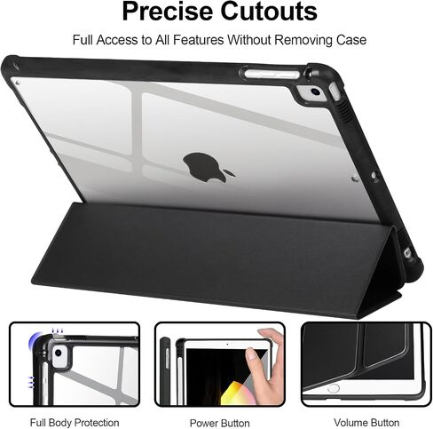 Case Compatible with iPad 6/5th Generation 9.7’’2018/2017,Case for iPad Air 2/1-9.7 inch, Shockproof Hard Shell Clear Cover with Pencil Holder,Tablet Cover for iPad 9.7‘’ with Auto Wake/Sleep,Black in Saudi Arabia