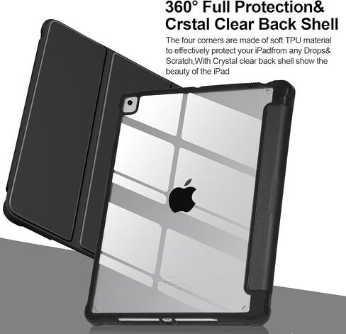 Case Compatible with iPad 6/5th Generation 9.7’’2018/2017,Case for iPad Air 2/1-9.7 inch, Shockproof Hard Shell Clear Cover with Pencil Holder,Tablet Cover for iPad 9.7‘’ with Auto Wake/Sleep,Black in Saudi Arabia