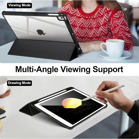 Case Compatible with iPad 6/5th Generation 9.7’’2018/2017,Case for iPad Air 2/1-9.7 inch, Shockproof Hard Shell Clear Cover with Pencil Holder,Tablet Cover for iPad 9.7‘’ with Auto Wake/Sleep,Black in Saudi Arabia