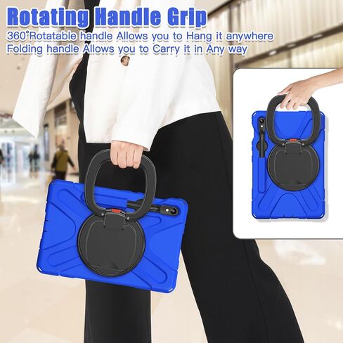 حافظة متينة لجهاز Galaxy Tab S10+/Tab S10 Plus 2024، حافظة متينة هجينة، حافظة أطفال مقاومة للصدمات مع حامل/حزام كتف دوار 360 درجة، Aslo لجهاز Tab S9/S9 FE/S8/S7 Plus/S7 FE (أسود) in Kuwait