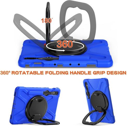 حافظة متينة لجهاز Galaxy Tab S10+/Tab S10 Plus 2024، حافظة متينة هجينة، حافظة أطفال مقاومة للصدمات مع حامل/حزام كتف دوار 360 درجة، Aslo لجهاز Tab S9/S9 FE/S8/S7 Plus/S7 FE (أسود) in Kuwait