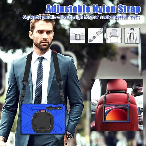 حافظة متينة لجهاز Galaxy Tab S10+/Tab S10 Plus 2024، حافظة متينة هجينة، حافظة أطفال مقاومة للصدمات مع حامل/حزام كتف دوار 360 درجة، Aslo لجهاز Tab S9/S9 FE/S8/S7 Plus/S7 FE (أسود) in Kuwait