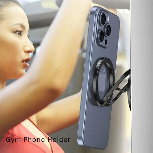 Gym Magnetic Phone Holder, 360° Rotatable Mount for Video Recording, Strong Dual Magnet Attach to Metal Surface, Car - Fits iPhone, Android & Large Cases, All Metal Build(Black) in Saudi Arabia